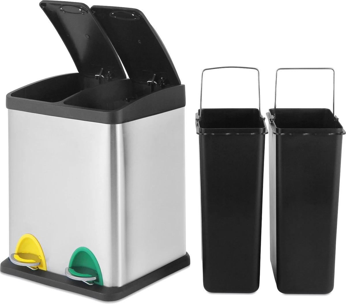 Jago - Vuilnisemmer 16 Liter Met 2 Vakken Van 8 Liter Met Binnenemmers - Prullenbak Voor Afvalscheiding - Pedaalemmer - Prullenbak - RVS 10 Jago - Vuilnisemmer 16 Liter Met 2 Vakken Van 8 Liter Met Binnenemmers - Prullenbak Voor Afvalscheiding - Pedaalemmer - Prullenbak - RVS - Afbeelding 8