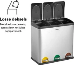 Homra STEPHS Afvalscheiding Prullenbak Met 3 Vakken - 3 X 20L Inhoud - Trio Pedaalemmer - 60 Liter - Vingerafdrukvrij - Vuilafstotend - Anti-slip - Hoogwaardig RVS - Duurzaam ABS Kunststof - RVS - Hygiënisch Recyclen - Afvalscheidingsprullenbak -Mepal shop 1200x1065