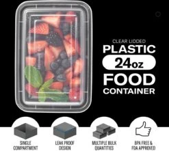 Buxibo - 50 Meal Prep Bakjes - Salade/Lunch Box - Diepvriesbakjes - Vershoudbakjes - Plastic Bakjes Met Deksel - Vershouddoos - Magnetron Vaatwasser Bestendig - 24 Oz/0.7 Liter Inhoud - Herbruikbaar - Kunststof - BPA Vrij - Zwart -Mepal shop 1200x1073 1