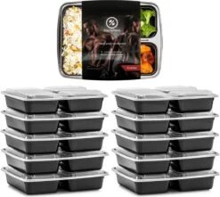 Meal Prep Bakjes - 10 Stuks - 3 Compartimenten - Lunchbox - Diepvriesbakjes - Vershoudbakjes - Plastic Bakjes Met Deksel - Magnetron Bakjes Met Deksel - Meal Prep - Vershouddoos - 1L - BPA Vrij – Fitcrafters