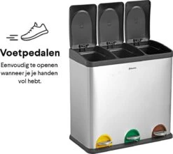 Homra STEPHS Afvalscheiding Prullenbak Met 3 Vakken - 3 X 20L Inhoud - Trio Pedaalemmer - 60 Liter - Vingerafdrukvrij - Vuilafstotend - Anti-slip - Hoogwaardig RVS - Duurzaam ABS Kunststof - RVS - Hygiënisch Recyclen - Afvalscheidingsprullenbak -Mepal shop 1200x1076 6