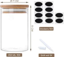 Quality Needz - Voorraadbussen - 250 ML - Glazen Potjes Met Deksel - Kruidenpotjes - 10 Delige Set - BPA-vrij - Gratis Pen & Herschrijfbare Stickers -Mepal shop 1200x1078