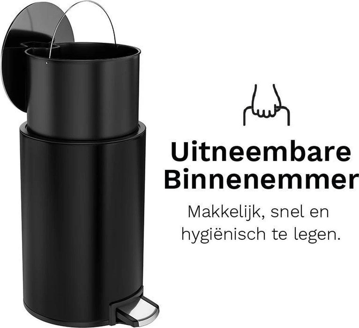 Pedaalemmer Stangvollby Kallax - 5 Liter - RVS - Zwart - Prullenbak - Toilet - Badkamer - Klein - Soft Close Deksel - Chique Design - Kleine Zwarte Pedaal Afvalemmer - Vuilnisbak Badkamer 4 Pedaalemmer Stangvollby Kallax - 5 Liter - RVS - Zwart - Prullenbak - Toilet - Badkamer - Klein - Soft Close Deksel - Chique Design - Kleine Zwarte Pedaal Afvalemmer - Vuilnisbak Badkamer - Afbeelding 2