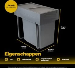 Eleganca Afvalbak 20 Liter – Inbouw Prullenbak – Inbouw Afvalemmer 20L – Uittrekbare Prullenbak – Vuilnisbak -Afvalemmer Keuken – Hygiënisch – Ruimtebesparend Vuilnisbak – Grijs – B24,6xD44xH39cm -Mepal shop 1200x1098 2