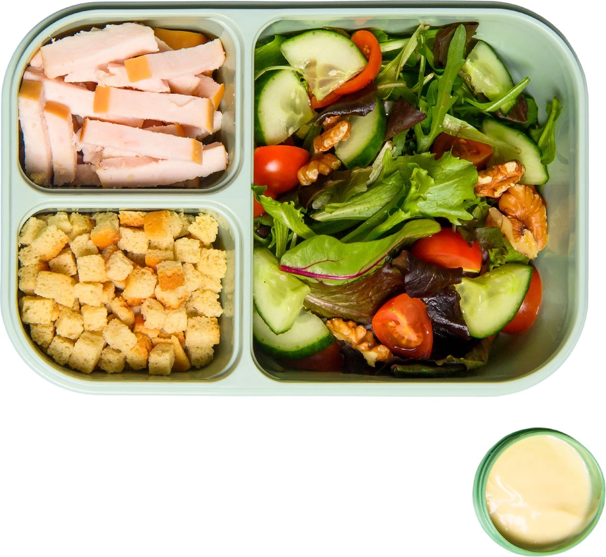 Lock&Lock Lunchbox - Bento Box - Salade Lunchbox - Met 3 Compartimenten - Met Dressing/Saus Bakje - Volwassenen En Kinderen - To Go - Lekvrij - BPA Vrij - 980 Ml - Groen 5 Lock&Lock Lunchbox - Bento Box - Salade Lunchbox - Met 3 Compartimenten - Met Dressing/Saus Bakje - Volwassenen En Kinderen - To Go - Lekvrij - BPA Vrij - 980 Ml - Groen - Afbeelding 3