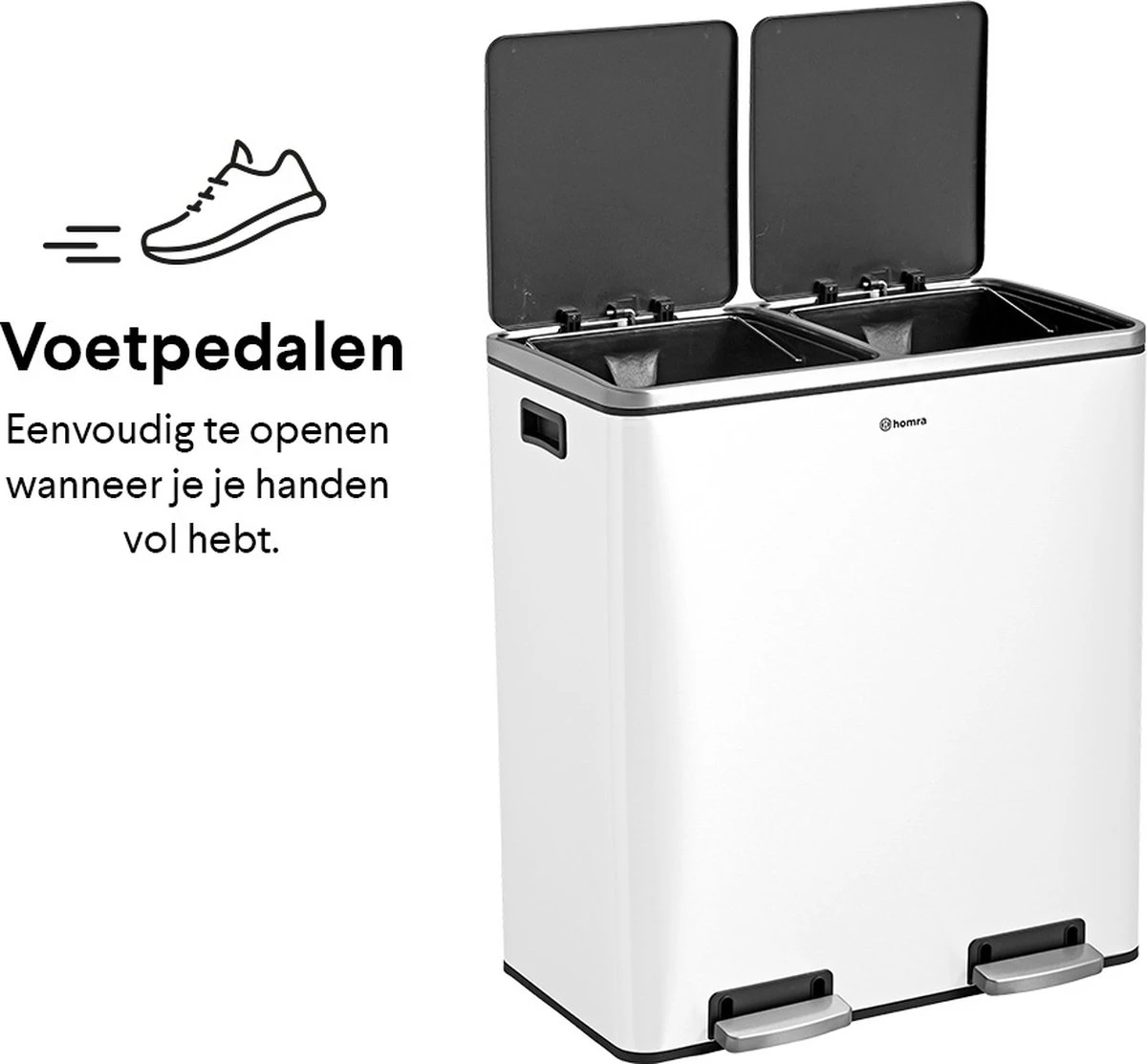 Afvalscheidingsprullenbak 2 Vakken Wit – 60 L (2x30 Liter) Pedaalemmer Homra QUICKX – Design Duo Afvalemmer RVS - Afval Scheiden - Recycle Afvalbak - Hygiënisch Pedaal - Dubbele Vuilnisbak - Keuken Vuilbak - Kantoor Prullenbak 10 Afvalscheidingsprullenbak 2 Vakken Wit – 60 L (2x30 Liter) Pedaalemmer Homra QUICKX – Design Duo Afvalemmer RVS - Afval Scheiden - Recycle Afvalbak - Hygiënisch Pedaal - Dubbele Vuilnisbak - Keuken Vuilbak - Kantoor Prullenbak - Afbeelding 8