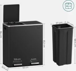 O'DADDY® Prullenbak Afvalscheiding - Vuilnisbak 60L (2x 30L) - Pedaalemmer - 59 X 65 X 32 Cm - Zwart 13 O'DADDY® Prullenbak Afvalscheiding - Vuilnisbak 60L (2x 30L) - Pedaalemmer - 59 X 65 X 32 Cm - Zwart -Mepal shop 1200x1115 2