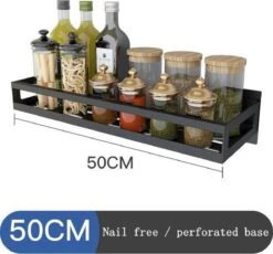 Merkloos Kruidenrek / Opbergrek - RVS - Perforatievrij Aan De Muur Gemonteerd - 50x13x6 Cm - Zwart -Mepal shop 1200x1116 7