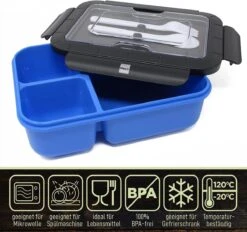 IFancy LUNCHBOX YUMMY - Bento Box 1500ml + Bestek - 3 Compartimenten - BPA Vrij & Lekvrij - Vaatwasser Magnetron & Vriezer - Lunch Box Voor Kinderen & Volwassenen (Blauw) -Mepal shop 1200x1125 3