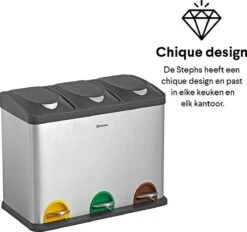 Homra STEPHS Afvalscheiding Prullenbak Met 3 Vakken - 3 X 15L Inhoud - Trio Pedaalemmer - 45 Liter - Vingerafdrukvrij - Vuilafstotend - Anti-slip - Hoogwaardig RVS - Duurzaam ABS Kunststof - RVS - Hygiënisch Recyclen - Afvalscheidingsprullenbak -Mepal shop 1200x1127 4
