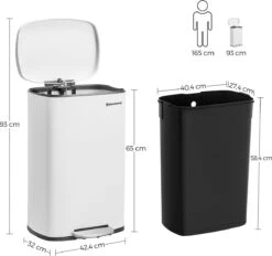 Merkloos Signature Home Vibe Prullenbak - Afvalbak 50 Liter - Soft Close Prullenbakken - Pedaalemmer Van Staal - Met Binnenemmer En Deksel - Romig Wit -Mepal shop 1200x1127 5