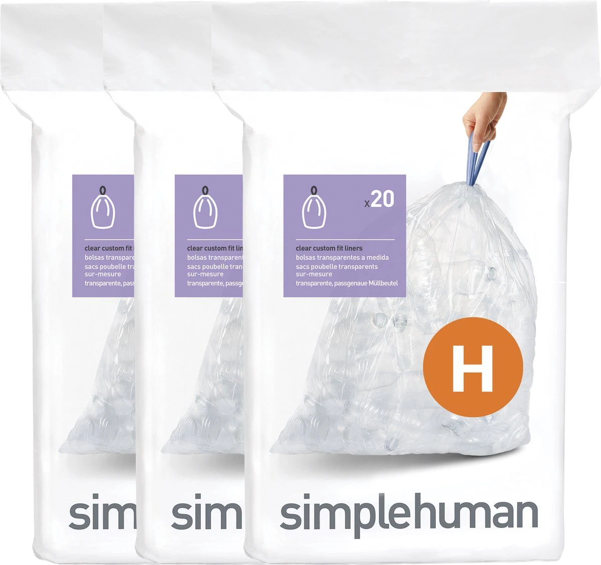Simplehuman Afvalzak Code H - Kunststof - 30-35 Liter - Pak Van 3x20 Stuks - Transparant 5 Simplehuman Afvalzak Code H - Kunststof - 30-35 Liter - Pak Van 3x20 Stuks - Transparant - Afbeelding 3