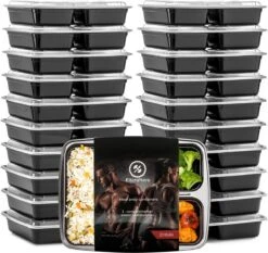 Meal Prep Bakjes - 20 Stuks - 3 Compartimenten - Lunchbox - Diepvriesbakjes - Vershoudbakjes - Plastic Bakjes Met Deksel - Magnetron Bakjes Met Deksel - Meal Prep - Vershouddoos - 1L - BPA Vrij - Fitcrafters