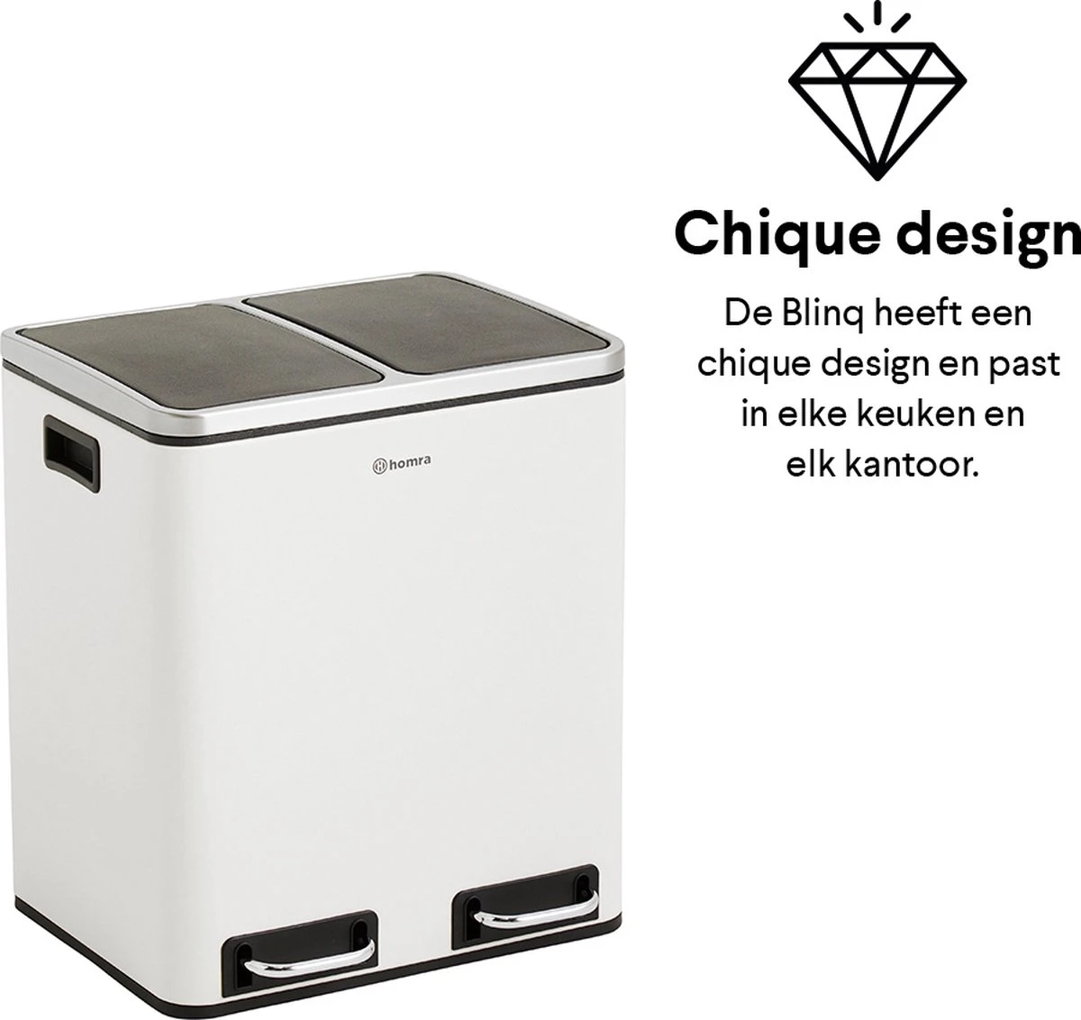 Homra BLINQ Afvalscheiding Prullenbak Met 2 Vakken - 2 X 15 L Inhoud - Duo Pedaalemmer Wit - Afvalemmer 30 Liter - Recycle Afvalbak - Witte Afvalscheidingsprullenbak - Hygiënisch Afval Scheiden - Keuken Vuilbak - Kantoor 16 Homra BLINQ Afvalscheiding Prullenbak Met 2 Vakken - 2 X 15 L Inhoud - Duo Pedaalemmer Wit - Afvalemmer 30 Liter - Recycle Afvalbak - Witte Afvalscheidingsprullenbak - Hygiënisch Afval Scheiden - Keuken Vuilbak - Kantoor - Afbeelding 14