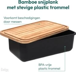 Gadgy Broodtrommel Met Bamboe Deksel – Brooddoos Met Snijplank - 36x19.5x11.5 Cm- Zwart -Mepal shop 1200x1139 8