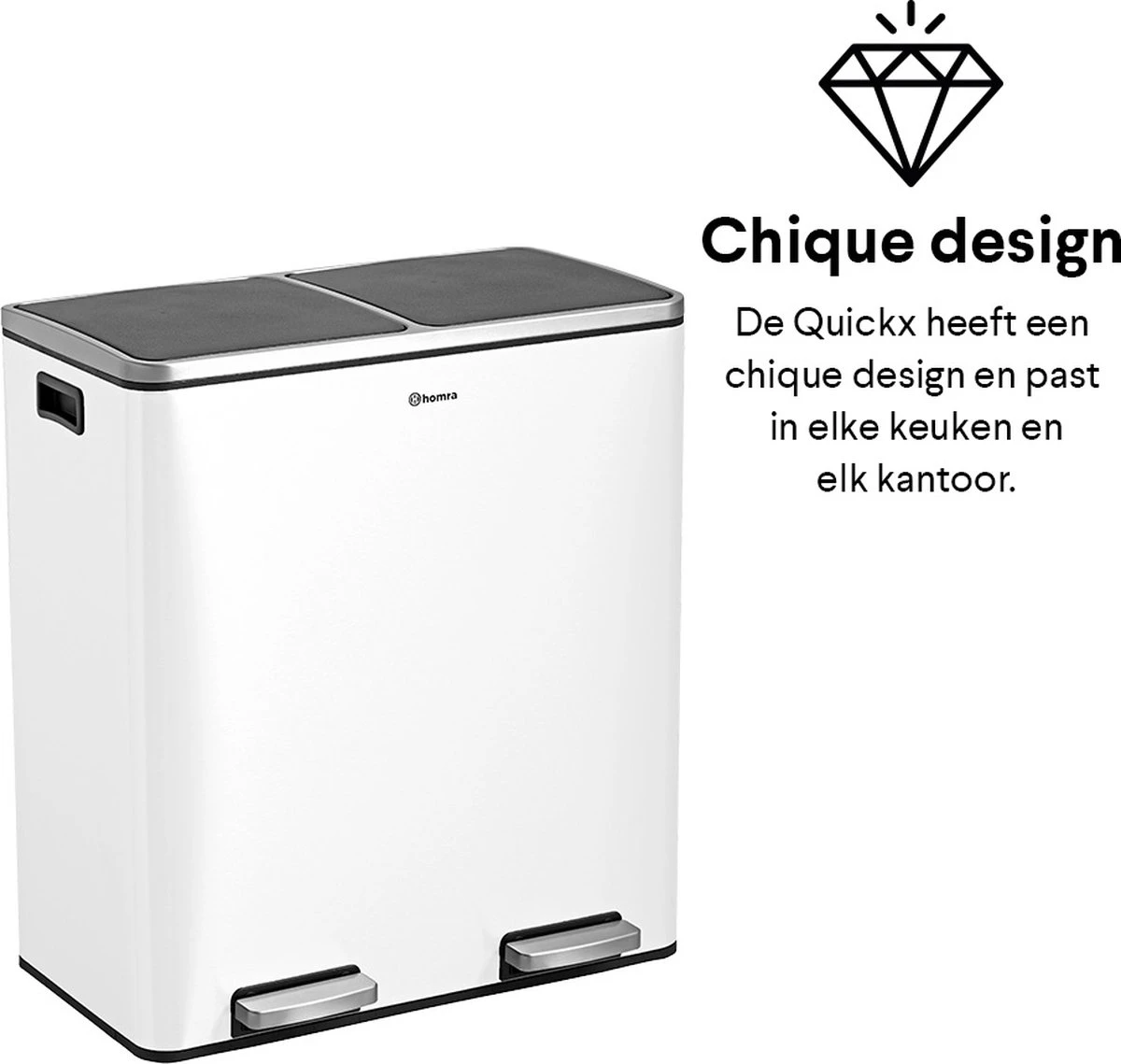 Afvalscheidingsprullenbak 2 Vakken Wit – 60 L (2x30 Liter) Pedaalemmer Homra QUICKX – Design Duo Afvalemmer RVS - Afval Scheiden - Recycle Afvalbak - Hygiënisch Pedaal - Dubbele Vuilnisbak - Keuken Vuilbak - Kantoor Prullenbak 12 Afvalscheidingsprullenbak 2 Vakken Wit – 60 L (2x30 Liter) Pedaalemmer Homra QUICKX – Design Duo Afvalemmer RVS - Afval Scheiden - Recycle Afvalbak - Hygiënisch Pedaal - Dubbele Vuilnisbak - Keuken Vuilbak - Kantoor Prullenbak - Afbeelding 10