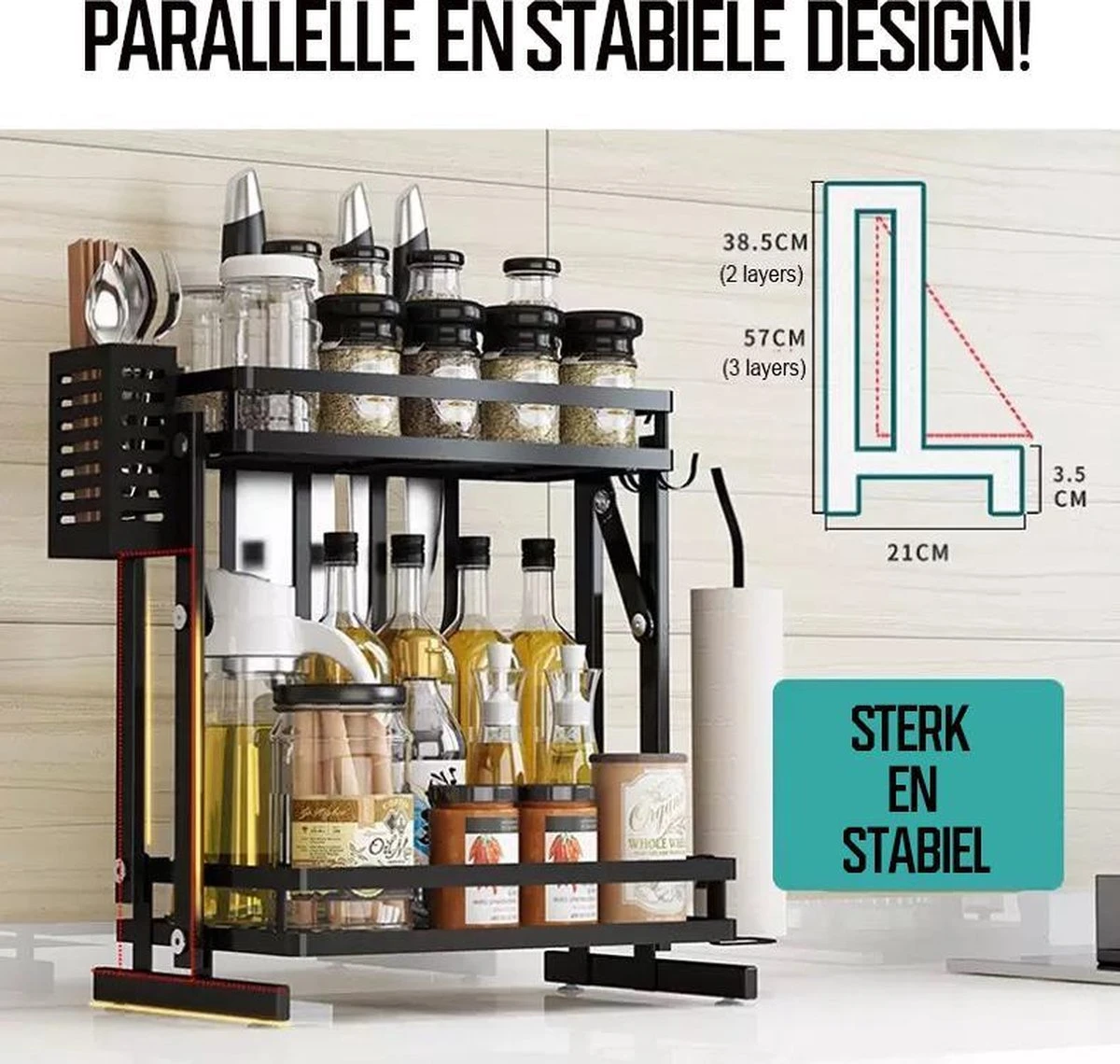 TammaT - Kruidenrek - Kruidenrek Staand - Inklapbare Keukenrek - 3-laags 35x21x56,5CM - Keuken Organizer - Aanrecht Organizer - Keuken Opslag - Roestvrij Staal - Opbergrek - Keuken Organizers - Roestvrij En Krasvrij 12 TammaT - Kruidenrek - Kruidenrek Staand - Inklapbare Keukenrek - 3-laags 35x21x56,5CM - Keuken Organizer - Aanrecht Organizer - Keuken Opslag - Roestvrij Staal - Opbergrek - Keuken Organizers - Roestvrij En Krasvrij - Afbeelding 10