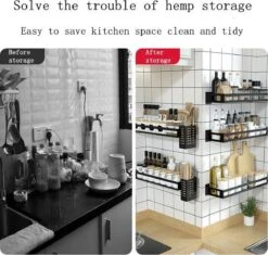 Merkloos Kruidenrek / Opbergrek - RVS - Perforatievrij Aan De Muur Gemonteerd - 50x13x6 Cm - Zwart -Mepal shop 1200x1140 6