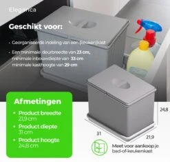 Eleganca Afvalbak 14 Liter - Vuilnisbak - Geschikt Voor Plaatsing In Een Keukenkast - Prullenbak Met Inzetrand - Afvalemmer Met Plateau - Opberg Emmer - Grijs - B21,9xD31xH24,8cm -Mepal shop 1200x1142 6