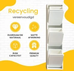 VEEHAUS – Monstera - Prullenbak 3 Vakken – Afvalemmer 45 Liter (3x 15L) – Wit – Hygiënisch Recyclen - 3-vaks Prullenbak Afvalscheiding – Afvalbak Metaal - Afval Scheiden - Prullenbak -Mepal shop 1200x1151 3