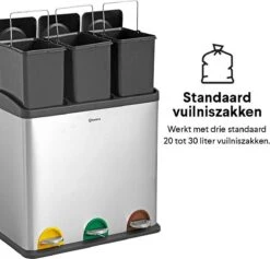 Homra STEPHS Afvalscheiding Prullenbak Met 3 Vakken - 3 X 20L Inhoud - Trio Pedaalemmer - 60 Liter - Vingerafdrukvrij - Vuilafstotend - Anti-slip - Hoogwaardig RVS - Duurzaam ABS Kunststof - RVS - Hygiënisch Recyclen - Afvalscheidingsprullenbak -Mepal shop 1200x1152