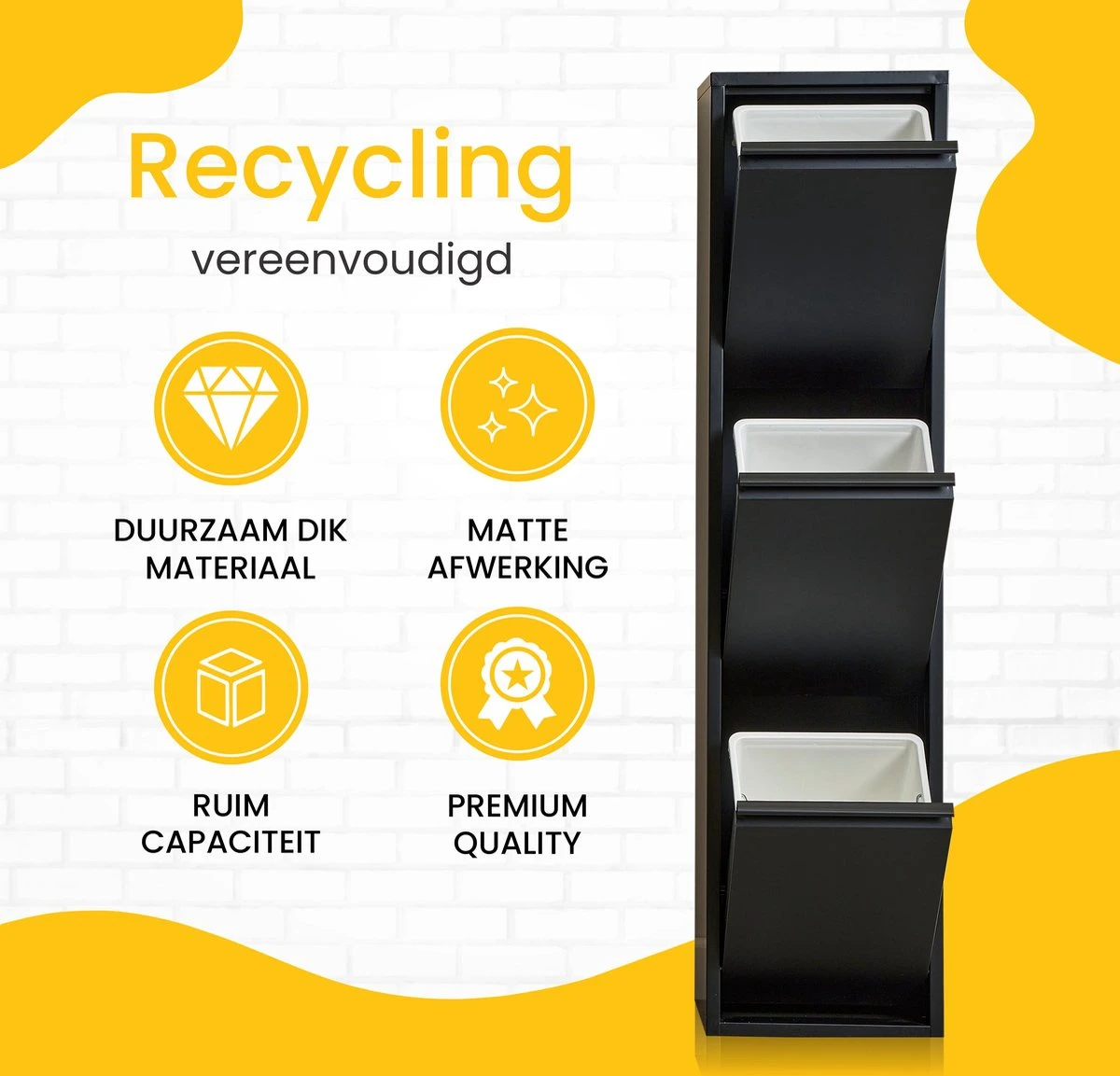 VEEHAUS – Monstera - Prullenbak 3 Vakken – Afvalemmer 45 Liter (3x 15L) – Zwart – Hygiënisch Recyclen - 3-vaks Prullenbak Afvalscheiding – Afvalbak Metaal - Afval Scheiden - Prullenbak 9 VEEHAUS – Monstera - Prullenbak 3 Vakken – Afvalemmer 45 Liter (3x 15L) – Zwart – Hygiënisch Recyclen - 3-vaks Prullenbak Afvalscheiding – Afvalbak Metaal - Afval Scheiden - Prullenbak - Afbeelding 7