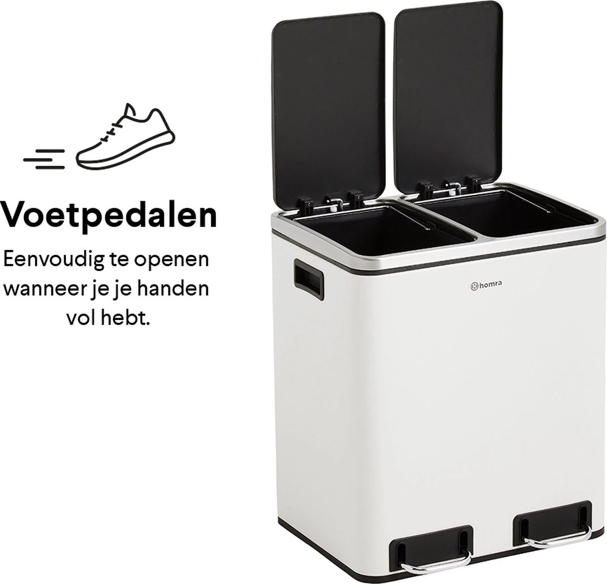 Homra BLINQ Afvalscheiding Prullenbak Met 2 Vakken - 2 X 15 L Inhoud - Duo Pedaalemmer Wit - Afvalemmer 30 Liter - Recycle Afvalbak - Witte Afvalscheidingsprullenbak - Hygiënisch Afval Scheiden - Keuken Vuilbak - Kantoor 13 Homra BLINQ Afvalscheiding Prullenbak Met 2 Vakken - 2 X 15 L Inhoud - Duo Pedaalemmer Wit - Afvalemmer 30 Liter - Recycle Afvalbak - Witte Afvalscheidingsprullenbak - Hygiënisch Afval Scheiden - Keuken Vuilbak - Kantoor - Afbeelding 11