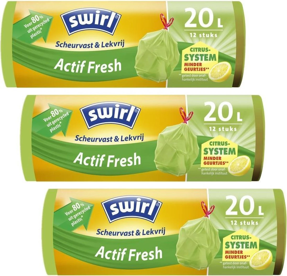 Swirl Actif Fresh Pedaalemmerzakken Met Trekband 20L Multipack 3 Rollen Van 12 Vuilniszakken = 36 Vuilniszakken 3 Swirl Actif Fresh Pedaalemmerzakken Met Trekband 20L Multipack 3 Rollen Van 12 Vuilniszakken = 36 Vuilniszakken