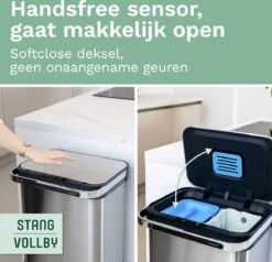 Prullenbak Met Sensor - 60 L - Afvalscheiding Vuilbak StangVollby Halden - RVS - 4 Vakken - Automatisch Lucht Filter - 60 Liter (2×18L + 2×12L) - Automatische Soft Close Deksel Met Infrarood Sensor - 4 Vaks Afvalemmer - Bacterie Filter - Design -Mepal shop 1200x1156 6