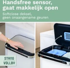 Prullenbak Met Sensor - 60 L - Afvalscheiding Vuilbak StangVollby Halden - RVS - 4 Vakken - Automatisch Lucht Filter - 60 Liter (2×18L + 2×12L) - Automatische Soft Close Deksel Met Infrarood Sensor - 4 Vaks Afvalemmer - Bacterie Filter - Wit -Mepal shop 1200x1156 8
