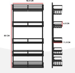 Soome Viljo - Kruidenrek Ophangbaar - Keukenrek - Wandrek - Keuken Organizer - 5 Laags - Verstelbaar - Staal - Zwart - H85xB42.5cm -Mepal shop 1200x1163 6