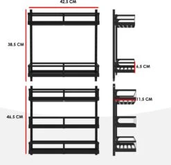 Soome Viljo - Kruidenrek Ophangbaar - Keukenrek - Wandrek - Keuken Organizer - 5 Laags - Verstelbaar - Staal - Zwart - H85xB42.5cm -Mepal shop 1200x1163 7