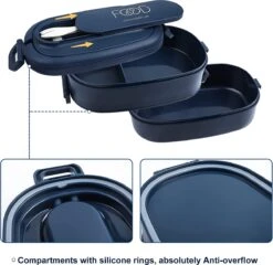 OITUGG Lunchbox Volwassenen: 2-laags Bento Box 1550 Ml Voor Mannen Vrouw - 3-vaks Lunchbox Met Bestek - BPA-vrije Plastic Lunchbox Geschikt Voor Kantoorschool - Magnetronbestendig Vaatwasmachinebestendig (blauw) -Mepal shop 1200x1165 6