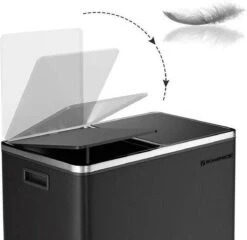 Songmics - Prullenbak - 60 Liter Inhoud (2x30) - Met 2 Gescheiden Bakken - RVS - Zwart