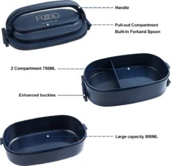 OITUGG Lunchbox Volwassenen: 2-laags Bento Box 1550 Ml Voor Mannen Vrouw - 3-vaks Lunchbox Met Bestek - BPA-vrije Plastic Lunchbox Geschikt Voor Kantoorschool - Magnetronbestendig Vaatwasmachinebestendig (blauw) -Mepal shop 1200x1167 8