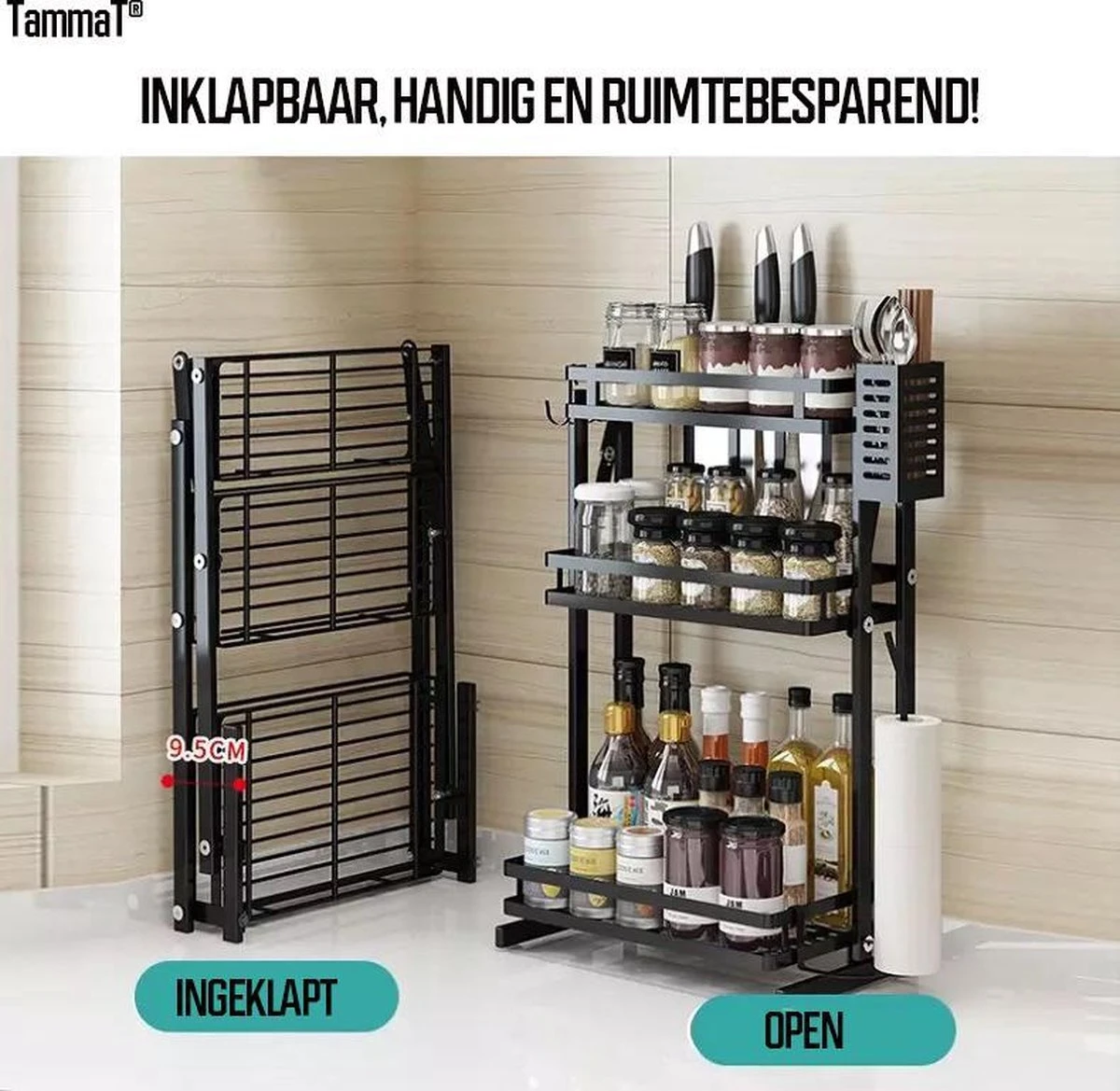 TammaT - Kruidenrek - Kruidenrek Staand - Inklapbare Keukenrek - 3-laags 35x21x56,5CM - Keuken Organizer - Aanrecht Organizer - Keuken Opslag - Roestvrij Staal - Opbergrek - Keuken Organizers - Roestvrij En Krasvrij 6 TammaT - Kruidenrek - Kruidenrek Staand - Inklapbare Keukenrek - 3-laags 35x21x56,5CM - Keuken Organizer - Aanrecht Organizer - Keuken Opslag - Roestvrij Staal - Opbergrek - Keuken Organizers - Roestvrij En Krasvrij - Afbeelding 4