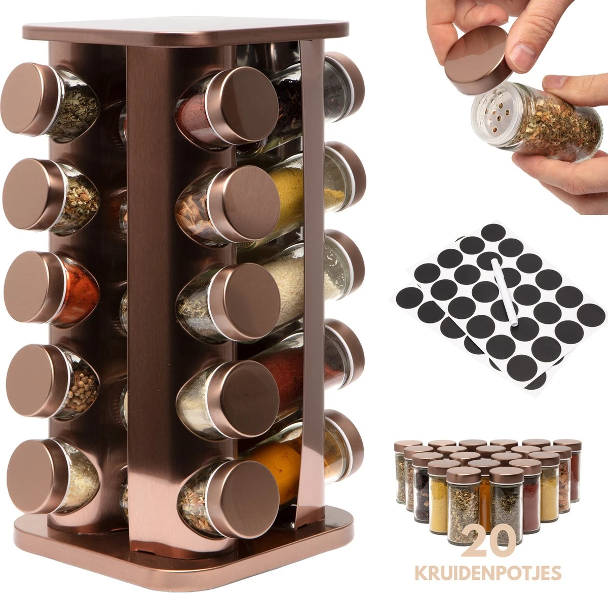 Pazzo Goods - Kruidenrek Staand - Kruidenrek Met Potjes - Rose Goud - RVS - Kruidenrek Draaibaar - 20 Kruidenpotjes - Inclusief Stickers & Stift - Kruiden Carrousel 3 Pazzo Goods - Kruidenrek Staand - Kruidenrek Met Potjes - Rose Goud - RVS - Kruidenrek Draaibaar - 20 Kruidenpotjes - Inclusief Stickers & Stift - Kruiden Carrousel