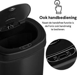 Homra FONIX Sensor Prullenbak Zwart 50 Liter - Automatische Soft Close Deksel - 50L - Zwarte Afvalemmer - Infrarood Sensor - Vuilnisbak Met Elektrische Deksel - Sensorbediening - Vingerafdrukvrij - Vuilafstotend - Zwarte Keuken En Kantoor Vuilbak -Mepal shop 1200x1170 6