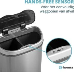 Afvalscheiding Sensor Prullenbak RVS 70 Liter - 2 Vakken - 2x35L - Zilver - Recycle Afvalemmer Homra QUBIX - Automatische Softclose Deksel - Hygiënische Design Vuilnisbak - Sensorbediening - Vingerafdrukvrij - Vuilafstotend - Keuken & Kantoor Vuilbak -Mepal shop 1200x1171 1