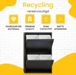 VEEHAUS – Clark - Prullenbak 4 Vakken – Afvalemmer 60 Liter (4x 15L) – Zwart - 4-vaks Prullenbak Afvalscheiding – Afvalbak Metaal – Hygiënisch Recyclen - Afval Scheiden - Prullenbak - Zwart -Mepal shop 1200x1174 3