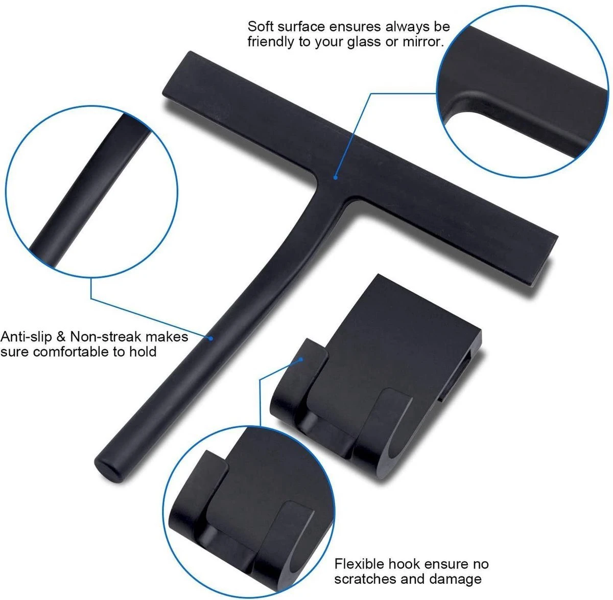 BOTC Douchewisser - Raamwisser - Silicone - 21cm X 16cm - Badkamer Accessoires -Zwart 12 BOTC Douchewisser - Raamwisser - Silicone - 21cm X 16cm - Badkamer Accessoires -Zwart - Afbeelding 10