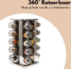 Pazzo Goods - Kruidenrek Staand - Kruidenrek Met Potjes - Zilver - RVS - Kruidenrek Draaibaar - 20 Kruidenpotjes - Inclusief Stickers & Stift - Kruiden Carrousel -Mepal shop 1200x1175 8