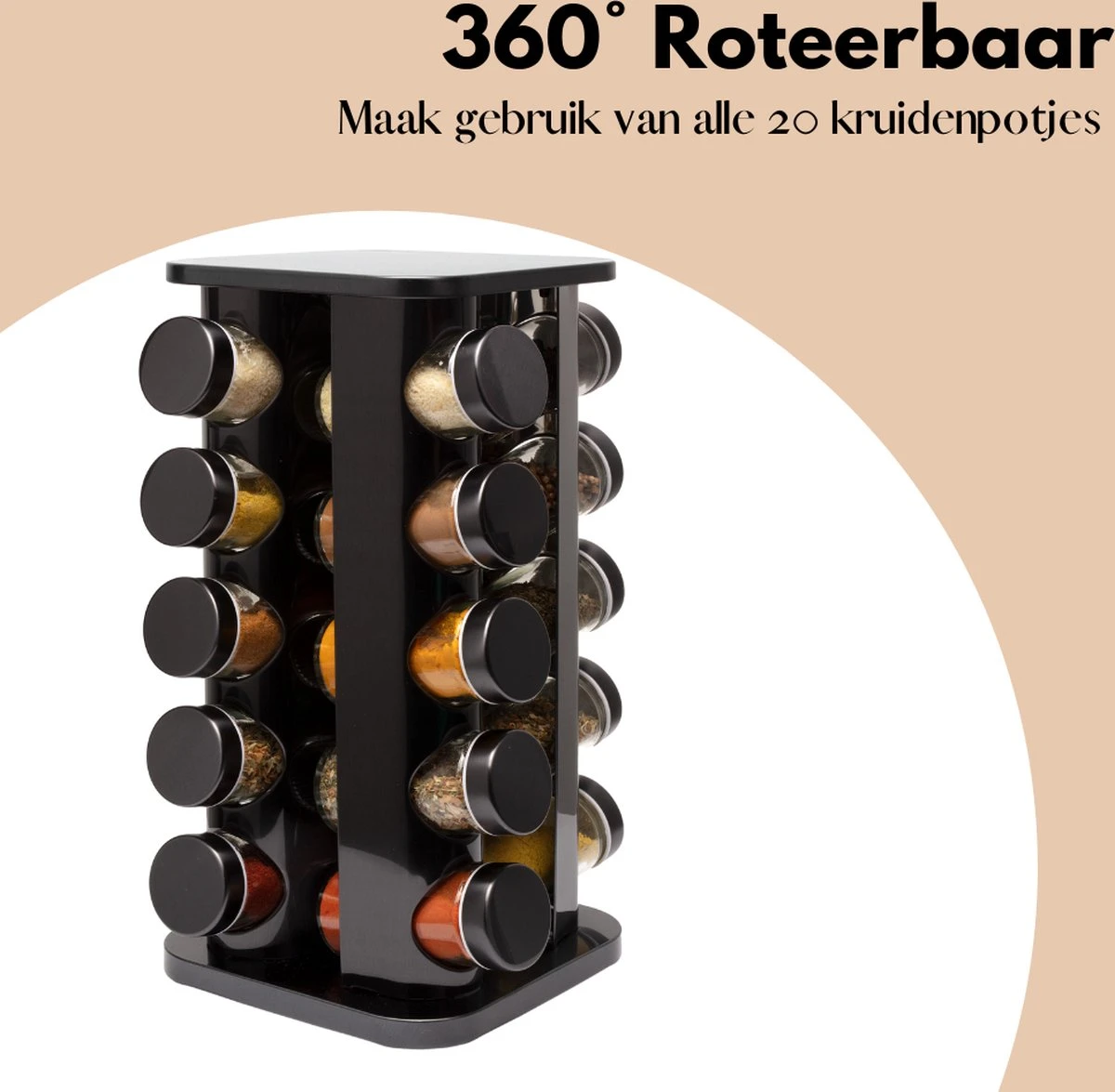 Pazzo Goods - Kruidenrek Staand - Kruidenrek Met Potjes - Zwart - RVS - Kruidenrek Draaibaar - 20 Kruidenpotjes - Inclusief Stickers & Stift - Kruiden Carrousel 4 Pazzo Goods - Kruidenrek Staand - Kruidenrek Met Potjes - Zwart - RVS - Kruidenrek Draaibaar - 20 Kruidenpotjes - Inclusief Stickers & Stift - Kruiden Carrousel - Afbeelding 2
