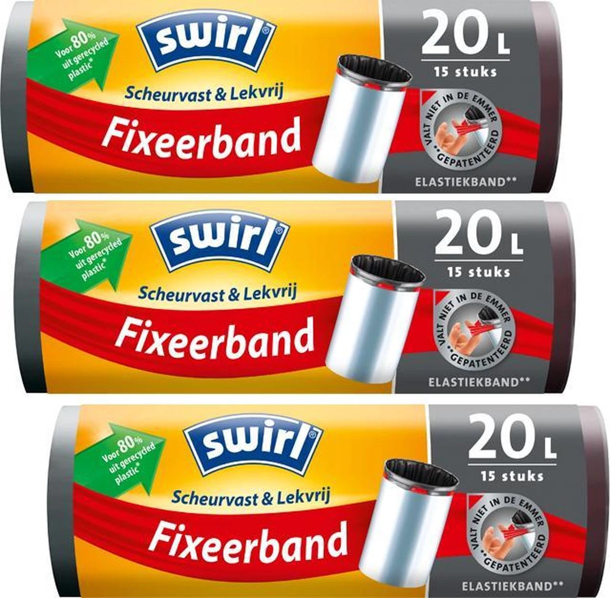 Swirl® Pedaalemmerzakken Met Elastische Fixeerband 20ltr - 80 % Gerecycled Materiaal - 3 Rollen Van 15 Vuilniszakken = 45 Vuilniszakken 3 Swirl® Pedaalemmerzakken Met Elastische Fixeerband 20ltr - 80 % Gerecycled Materiaal - 3 Rollen Van 15 Vuilniszakken = 45 Vuilniszakken
