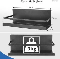 Dieux® - Magnetisch Kruidenrek - Ophangbaar Opbergrek - Keukenrek - Complete Set - Aanrecht Organiser - Badkamerrek - Wandrek - Staal - Zwart - Pasen -Mepal shop 1200x1178 8