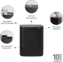 Brabantia Bo Touch Bin Prullenbak - 2 X 30 L - Matt Black -Mepal shop 1200x1179 5