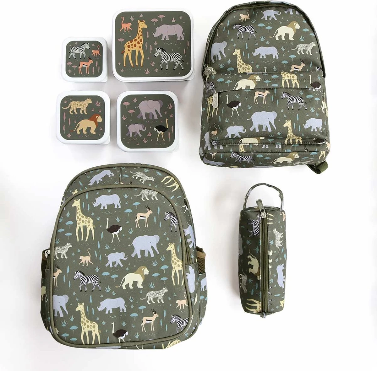 A Little Lovely Company - Brooddoos - Broodtrommel -Lunch & Snack Box Set Van 4 - Savanne 5 A Little Lovely Company - Brooddoos - Broodtrommel -Lunch & Snack Box Set Van 4 - Savanne - Afbeelding 3