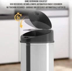 Jago- Vuilnisbak Met Sensor, 60 Liter, Roestvrij Staal, Waterdicht Met Klemring, Automatische Prullenbak, Zilver 10 Jago- Vuilnisbak Met Sensor, 60 Liter, Roestvrij Staal, Waterdicht Met Klemring, Automatische Prullenbak, Zilver -Mepal shop 1200x1182 5