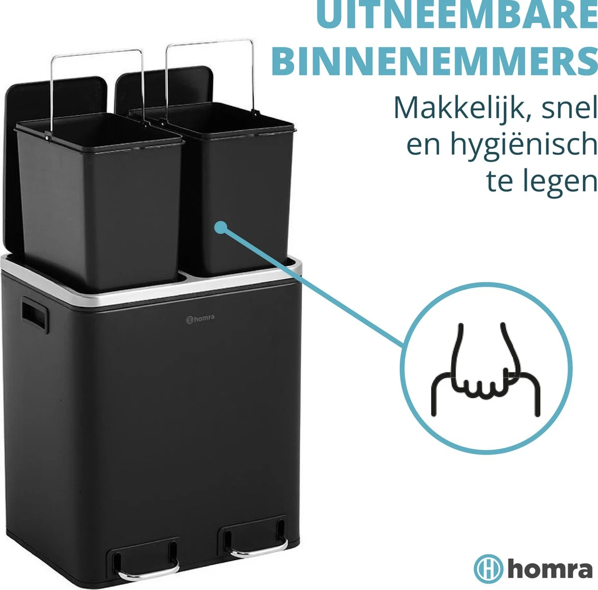 Homra BLINQ Afvalscheiding Prullenbak Met 2 Vakken - 2 X 15 L Inhoud - Duo Pedaalemmer Zwart - Afvalemmer 30 Liter - Recycle Afvalbak - Zwarte Afvalscheidingsprullenbak - Hygiënisch Afval Scheiden - Keuken Vuilbak - Kantoor 5 Homra BLINQ Afvalscheiding Prullenbak Met 2 Vakken - 2 X 15 L Inhoud - Duo Pedaalemmer Zwart - Afvalemmer 30 Liter - Recycle Afvalbak - Zwarte Afvalscheidingsprullenbak - Hygiënisch Afval Scheiden - Keuken Vuilbak - Kantoor - Afbeelding 3