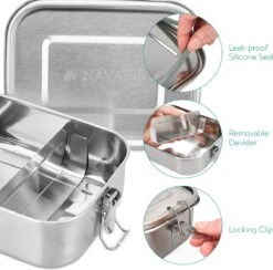 Navaris RVS Broodtrommel Met Verdeler - Meal Prep Bakje - Vershouddoos - Lunchbox - 17 X 13 X 6 Cm - Inhoud 0,8 Liter - Vaatwasbestendig -Mepal shop 1200x1185 7
